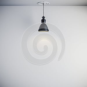 3d bright interior setup with ceiling lamp and white wall