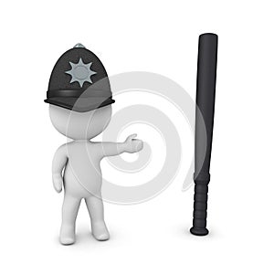 3D British cop showing police baton