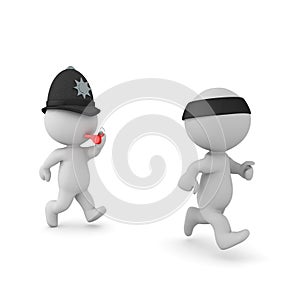 3D British police man chasing criminal