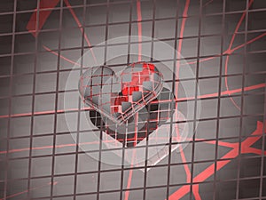 3D broken silver love heart