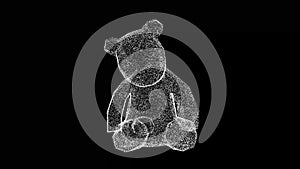 3D Broken toy bear rotates on black background. Halloween concept. Scary child bear. Business advertising backdrop. For