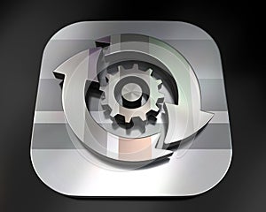 3d brushed metal gear and arrow icon