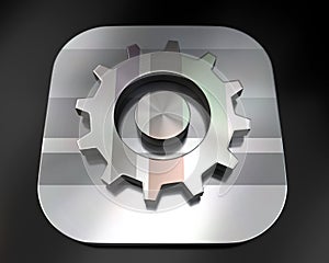 3d brushed metal gear icon