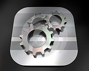 3d brushed metal gears icon