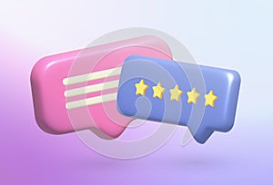 3D Bubble Speech Notification and Five Star Feedback illustration