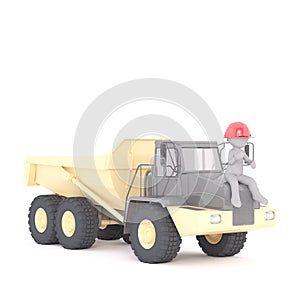3d builder, miner or workman on a large truck