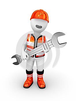 3d builder with wrench in hands.