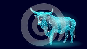 3D bull finance strategy concept. Low poly bullish business forex exchange ipo profit. Trading digital banner vector