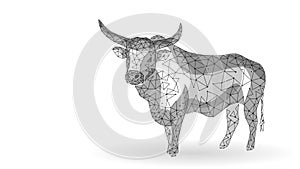 3D bull finance strategy concept. Low poly bullish business forex exchange ipo profit. Trading digital banner vector