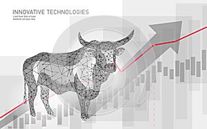 3D bull finance strategy concept. Low poly bullish business forex exchange ipo profit. Trading digital banner vector