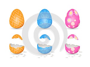 3d bunny rabbit easter egg. Happy yellow april render patterned elements, animal nature food, gold spring holidays cards