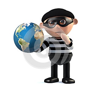 3d Burglar holds the world in his hands