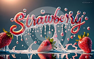A 3D burst of Fresh Healthy strawberry fruits in water splash . Healthy red fruits with fresh Hydration illustration.