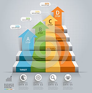 3d business arrow step staircase infographics.