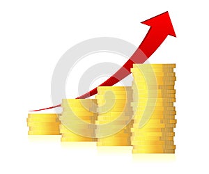 3d business graph with arrow and coins