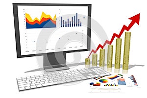 3D business growth chart, computer - 3D illustration