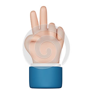 3d Business hand icon. Cartoon character hand with two finger posing isolated on white background