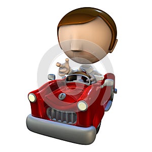 3d business man character in a red car
