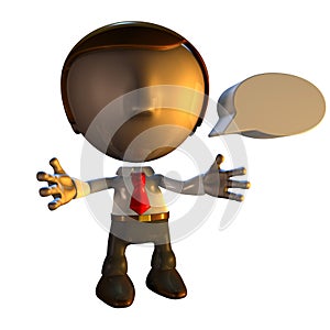 3d business man character with speech bubble