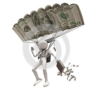 3d business man with dollar parachute