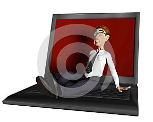 3d business man on laptop cartoon