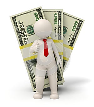 3d business man - pack of money - thumbs up