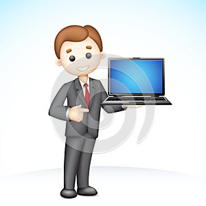 3d Business Man showing Laptop