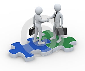 3d business partner on puzzle piece