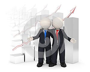 3d business partners in front of financial graph
