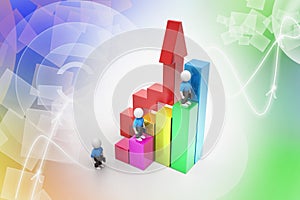 3d business people climbing on bar graph