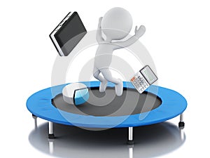 3d business people, happy jumping for the success in trampoline.