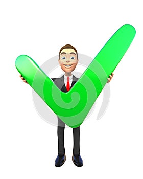 3d business person presenting green check mark