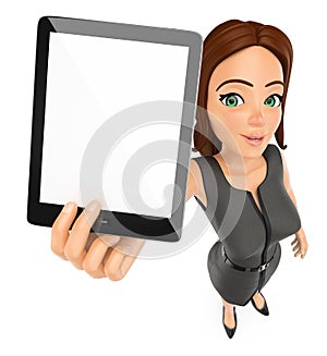 3D Business woman with a blank tablet