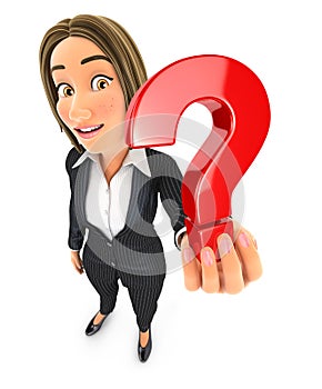 3d business woman holding a question mark icon