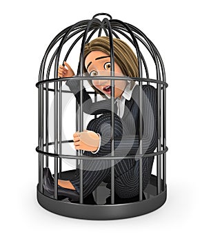 3d business woman locked in a cage