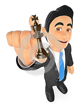 3D Businessman with chess king. Strategist