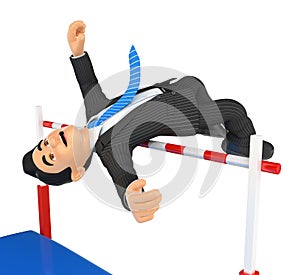 3D Businessman competing in high jump. Overcoming