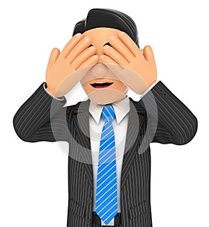 3D Businessman covering his eyes