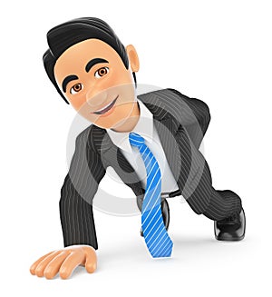 3D Businessman doing push ups with one hand