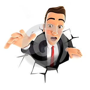 3d businessman falling down into a hole