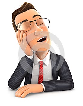 3d businessman fell asleep leaning on his hand