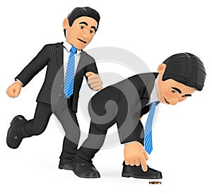 3D Businessman giving a kick in to another who is crouched