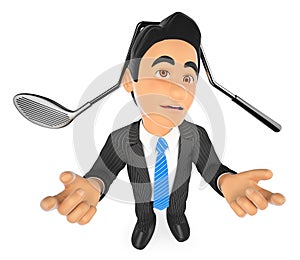 3D Businessman with a golf club hit on head