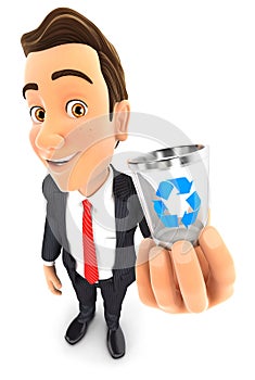 3d businessman holding trash can icon