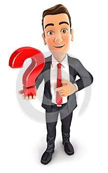 3d businessman holds a question mark