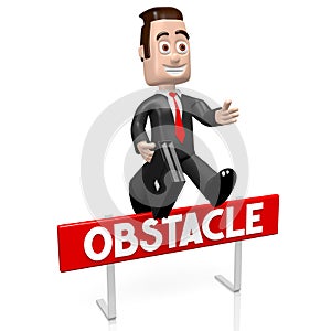 3D businessman jumping over an obstacle