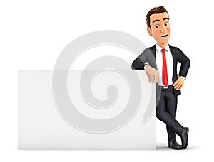 3d businessman leaning against white wall