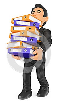 3D Businessman loaded with many filing cabinets. Work overload