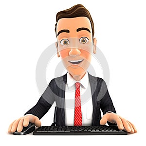 3d businessman looking at his computer