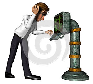 3d businessman old computer cartoon